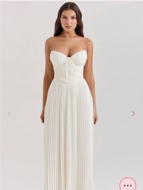 House of CB Ivory Strapless Pleated Maxi Dress